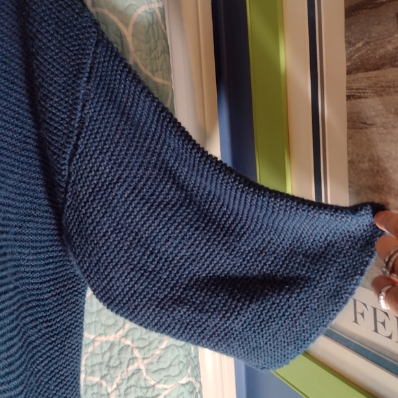 Teal blue knit open front cardigan sweater - Picture 6 of 6